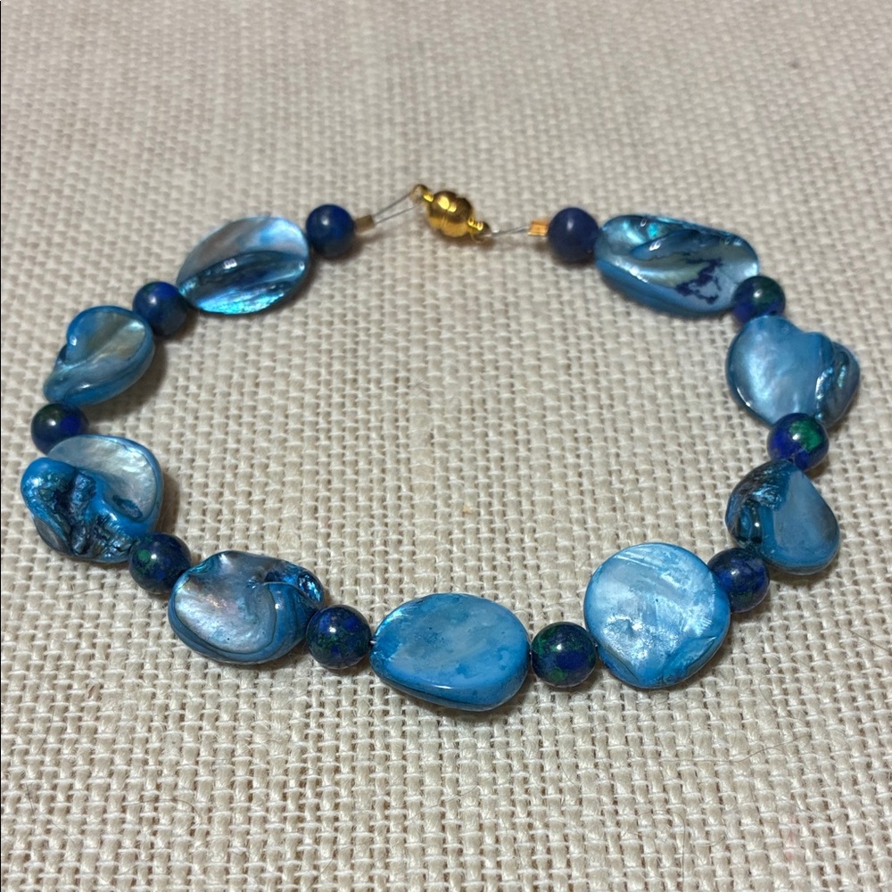 Natural blue shell Azurite Malachite gemstone beaded magnetic clasp bracelet